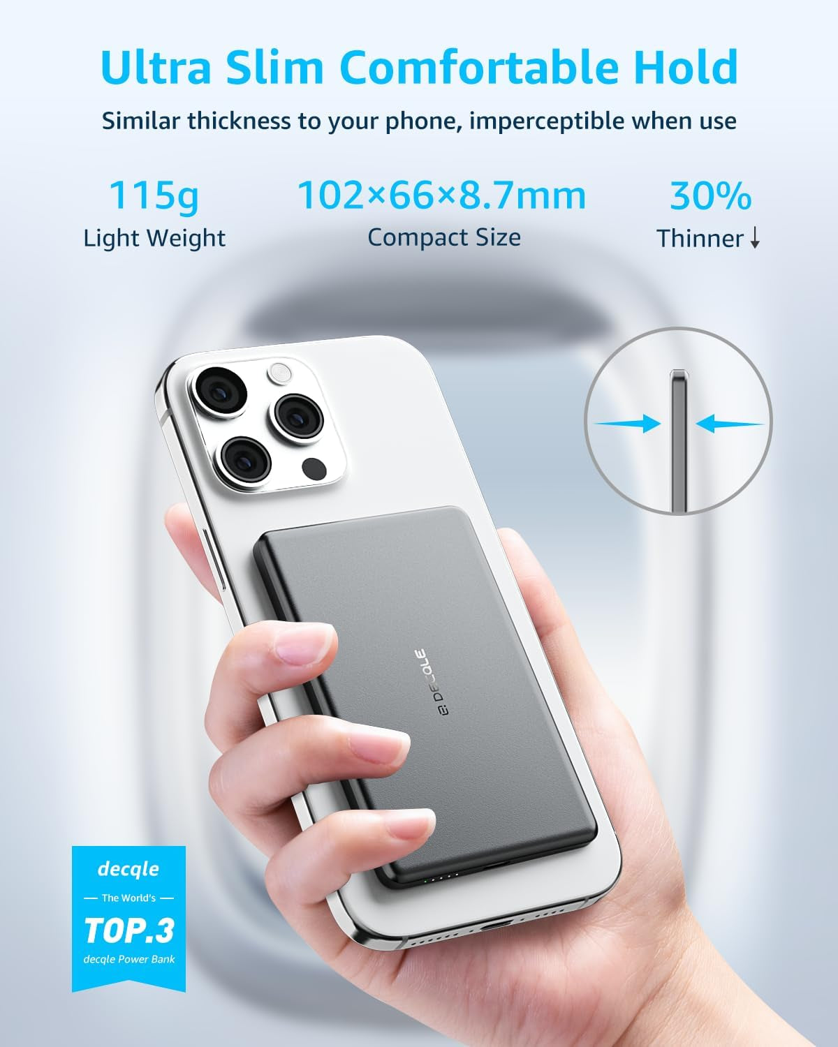 “Air” Power Bank for Magsafe 5000Mah Ultra Slim Battery Charger Case | Magnetic Wireless Portable Charger with USB-C Cable, Compatible with Iphone 17/16/15/14/13/12 Series Only (Grey) UK