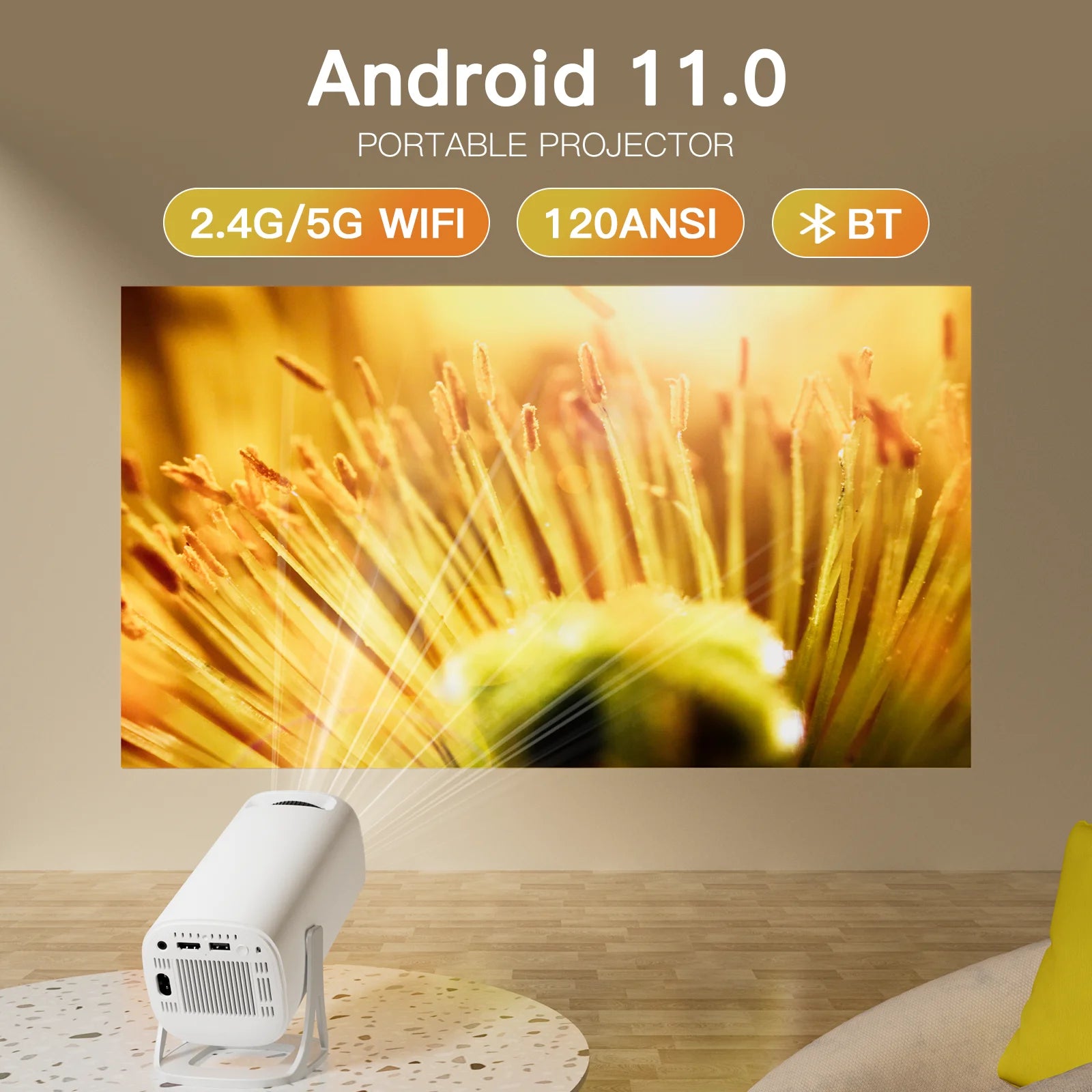 S40 Smart Projector Android 11 1080P 4K Movie Wifi6 BT5.4 Allwinner H713 1280*720P Auto Keystone Outdoor Pocket Beamer