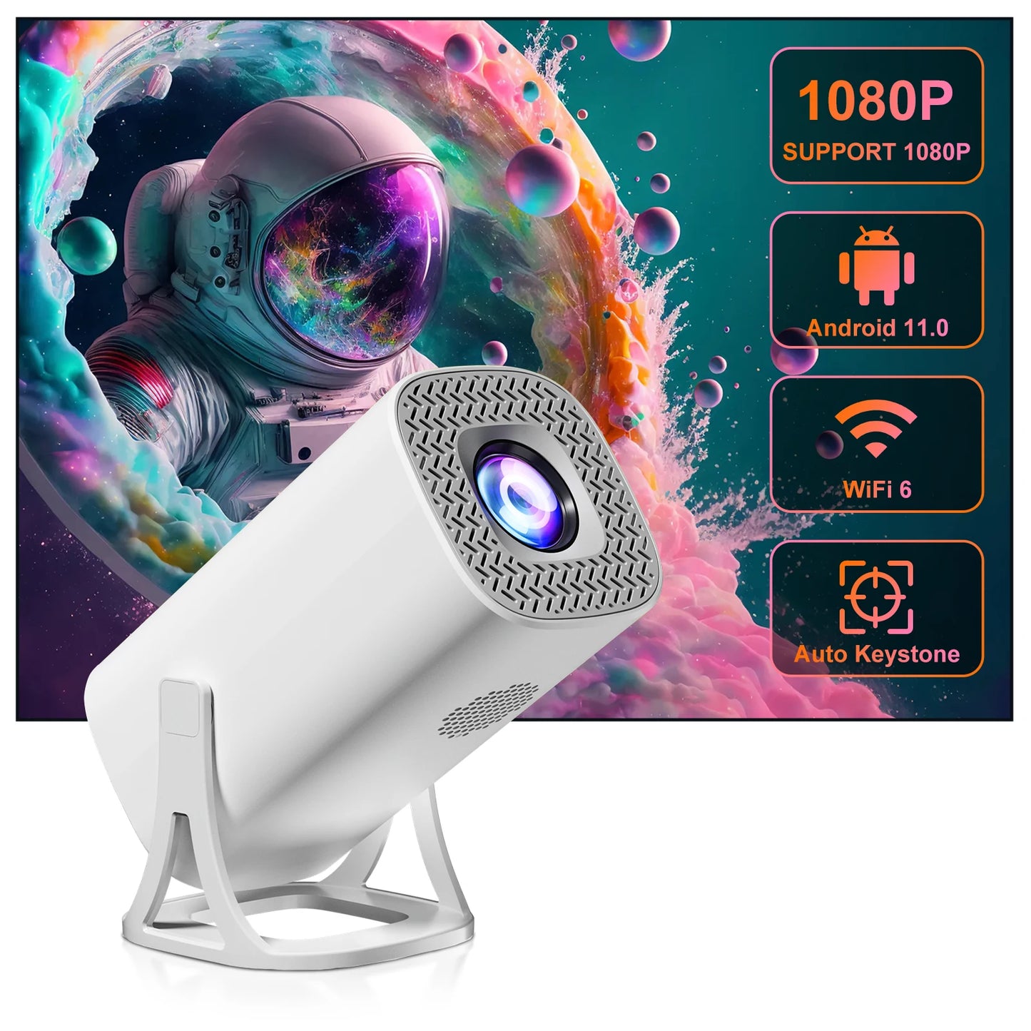 S40 Smart Projector Android 11 1080P 4K Movie Wifi6 BT5.4 Allwinner H713 1280*720P Auto Keystone Outdoor Pocket Beamer