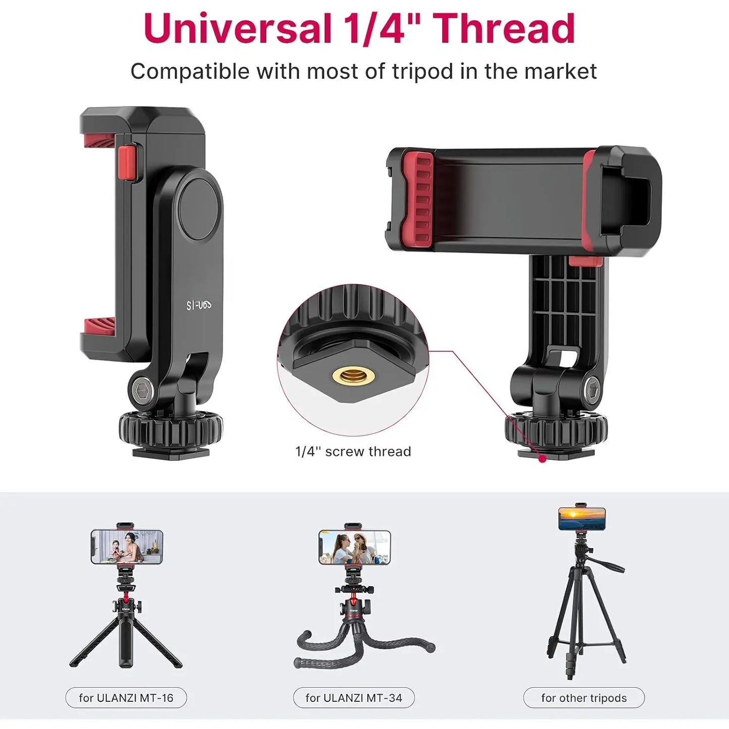 ST-06S Silicon Phone Tripod Mount Holder, 2 Cold Shoe Camera Stand Accessories for Smartphone, Pad, Android, DJI Ronin S/SC, Zhiyun Gimbals, Rotating Stand, X
