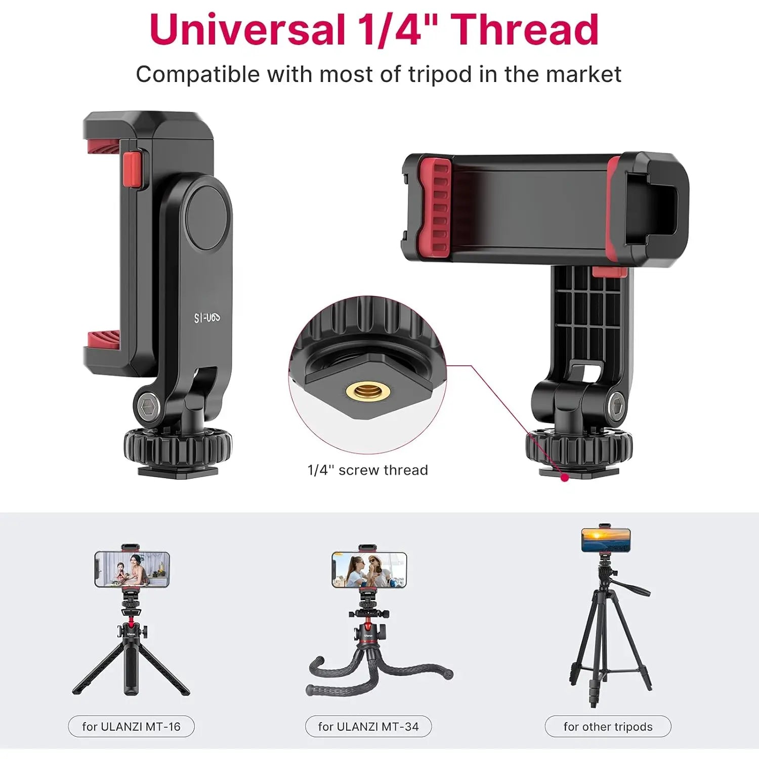 ST-06S Silicon Phone Tripod Mount Holder, 2 Cold Shoe Camera Stand Accessories for Smartphone, Pad, Android, DJI Ronin S/SC, Zhiyun Gimbals, Rotating Stand, X
