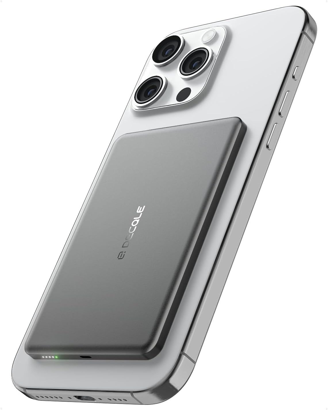 “Air” Power Bank for Magsafe 5000Mah Ultra Slim Battery Charger Case | Magnetic Wireless Portable Charger with USB-C Cable, Compatible with Iphone 17/16/15/14/13/12 Series Only (Grey) UK