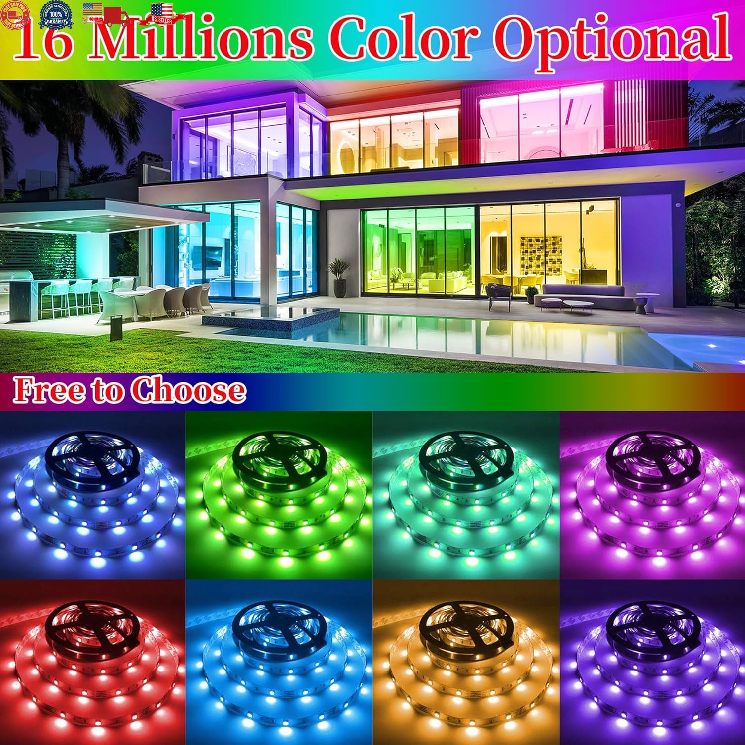 25 FT LED STRIP LIGHTS, MULTI--COLOR LED STRIP LIGHTS with REMOTE CONTROL