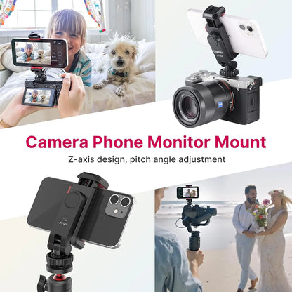 ST-06S Silicon Phone Tripod Mount Holder, 2 Cold Shoe Camera Stand Accessories for Smartphone, Pad, Android, DJI Ronin S/SC, Zhiyun Gimbals, Rotating Stand, X