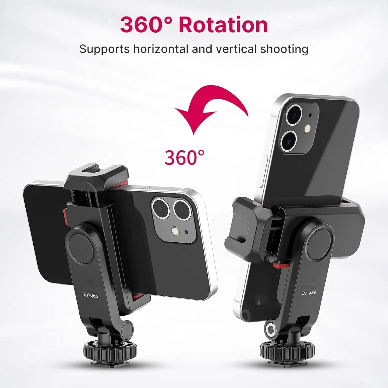 ST-06S Silicon Phone Tripod Mount Holder, 2 Cold Shoe Camera Stand Accessories for Smartphone, Pad, Android, DJI Ronin S/SC, Zhiyun Gimbals, Rotating Stand, X