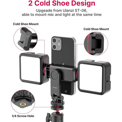 ST-06S Silicon Phone Tripod Mount Holder, 2 Cold Shoe Camera Stand Accessories for Smartphone, Pad, Android, DJI Ronin S/SC, Zhiyun Gimbals, Rotating Stand, X